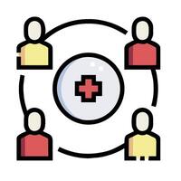 A circle with people around it with a cross in the center vector