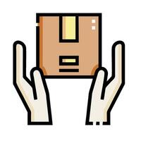 Hand holding a box with a yellow label vector