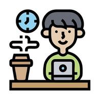 A man is working on his laptop in front of a clock vector