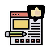 A computer screen with a pencil and thumb up vector