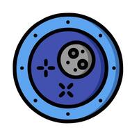 A blue and black circular object with a moon and two buttons vector