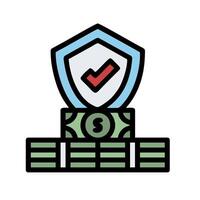 A shield with a check mark on top of stacks of money vector