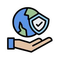 A hand holding a globe with a shield on it vector