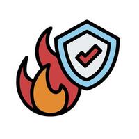 Fire and shield icon with a check mark vector