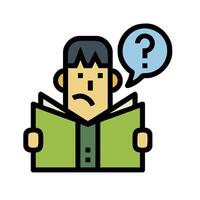 Man reading book with question mark illustration vector