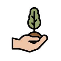 Hand holding a plant with a tree in it vector