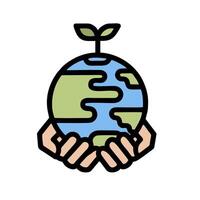 Hands holding a globe with a plant growing out of it vector