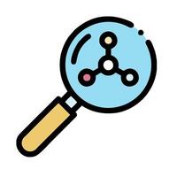 Magnifying glass icon with a molecule on it vector