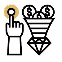 A hand pointing to a funnel with money in it vector