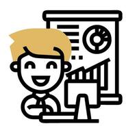 A man is sitting at a desk with a computer vector