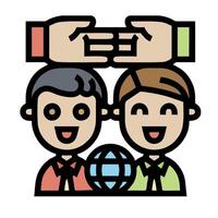 Two people holding hands with a globe vector