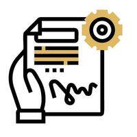 A hand holding a document with a gear on it vector