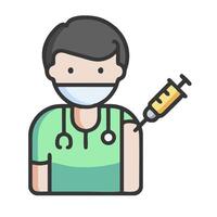 A doctor with a syringe and a mask vector