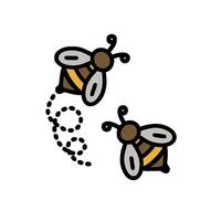 Two bees are flying in the air with a bee on the ground vector