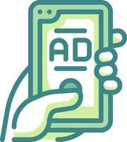 A hand holding a smartphone with an ad on it vector