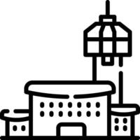 A black and white drawing of a building with a clock tower vector