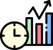 A clock and bar graph with an arrow vector