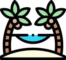 A cartoon beach with palm trees and a hammock vector