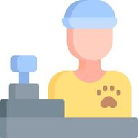 A person in a hat is sitting at a computer vector