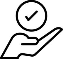 A hand holding a check mark and a clock vector