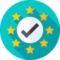 A flat icon of a check mark with stars around it vector