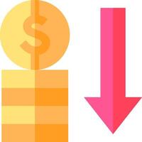 A dollar sign and an arrow pointing down vector