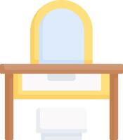 A yellow table with a mirror and a toilet vector