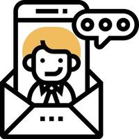 A man in an envelope with a phone and speech bubble vector
