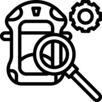 A black and white image of a magnifying glass and a backpack vector