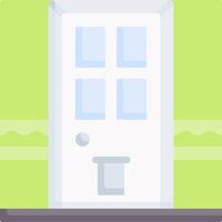 A white door with a window and a green background vector