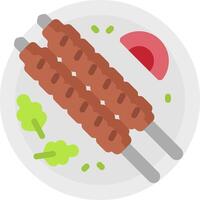 A plate with meat and vegetables on skewers vector