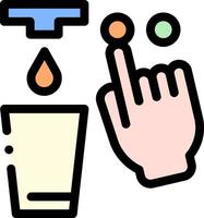 A hand is touching a glass with a button vector