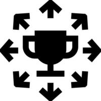 A black and white icon of a trophy with arrows around it vector