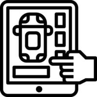 A hand pointing to a tablet with a car on it vector
