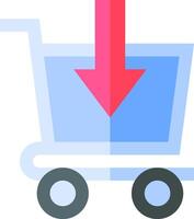 An icon of a shopping cart with an arrow pointing down vector