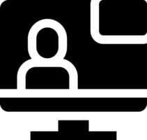A person sitting at a computer monitor with a phone icon vector