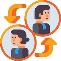 Two people are shown in a circle with arrows pointing to them vector