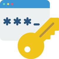 A key and a password are shown next to a computer screen vector