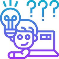 A man with a light bulb on his head and question marks above him vector