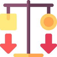 An illustration of a balance scale with two arrows pointing down vector