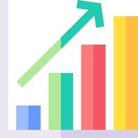 A graph with an arrow going up vector