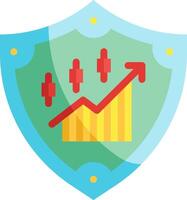 A shield with a graph going up and arrows going down vector