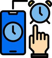 A hand pointing at a phone and a clock vector