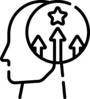 A black and white line drawing of a head with arrows coming out of it vector