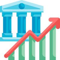 An illustration of a building with a chart and an arrow vector