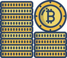 Bitcoin icon with stacks of coins and a bitcoin coin vector