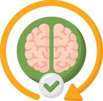 A brain with a check mark and a green arrow vector