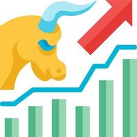 A bull is standing on a chart with an arrow pointing up vector