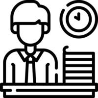 A man sitting at a desk with a clock and a stack of papers vector