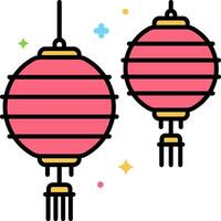 Two red lanterns hanging from a string vector